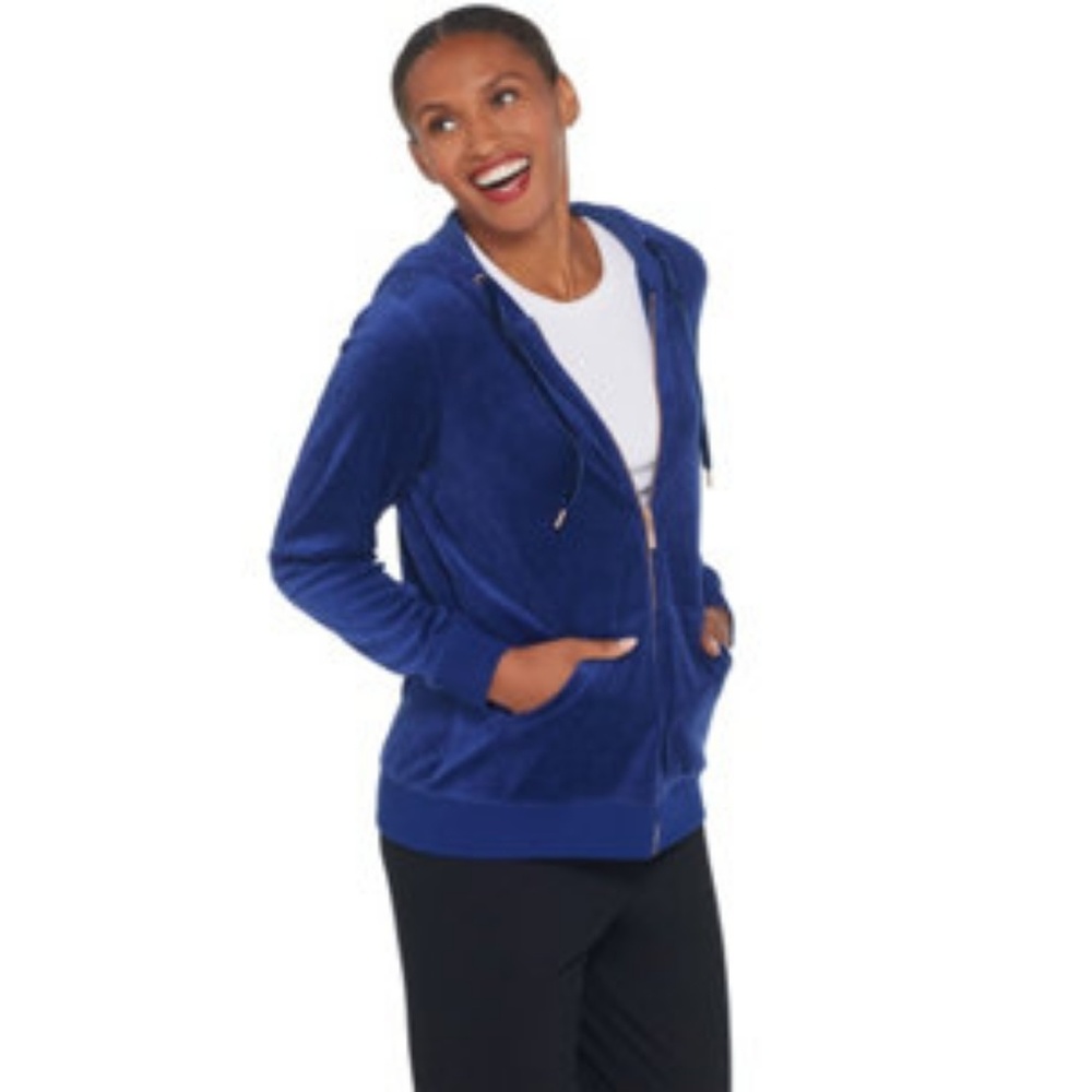 Navy Velour track jacket with Rose gold zipper